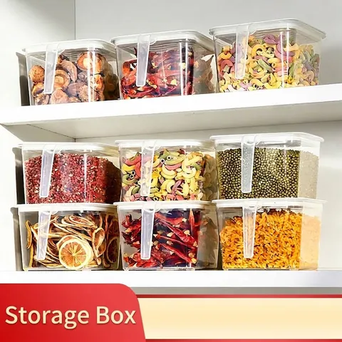 Food Grade PP Refrigerator Food Storage Box With Handle Sealed Stackable Transparent Kitchen Storage Container Bin Lid