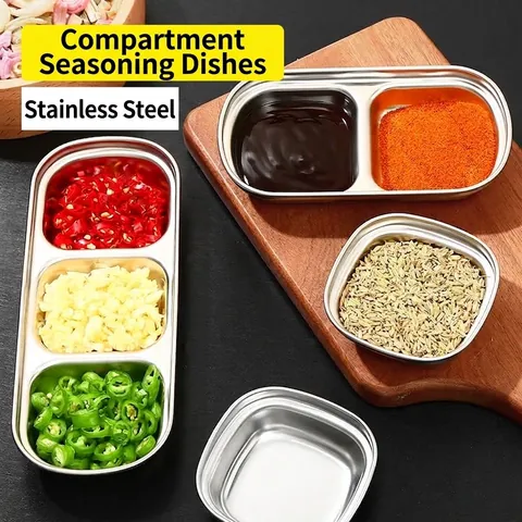 Koreanischer Stil Edelstahl Dipschale Geteilt Einzel Doppel Dreifach Fach Gewürzplatte Für Grillen Serviertablett
