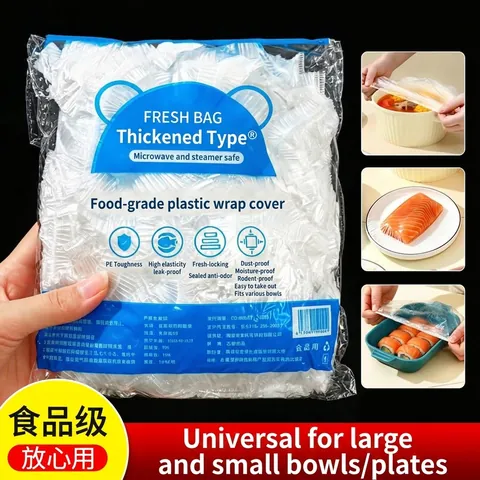 Disposable Plastic Wrap Cover Food Grade PE Elastic Bowl Covers For Leftovers Microwave Safe Universal Kitchen Freshness
