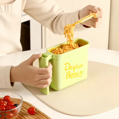 Rectangular PP Plastic Instant Noodle Bowl With Handle And Fork For Students Dormitory Home Travel Modern Style Food Container