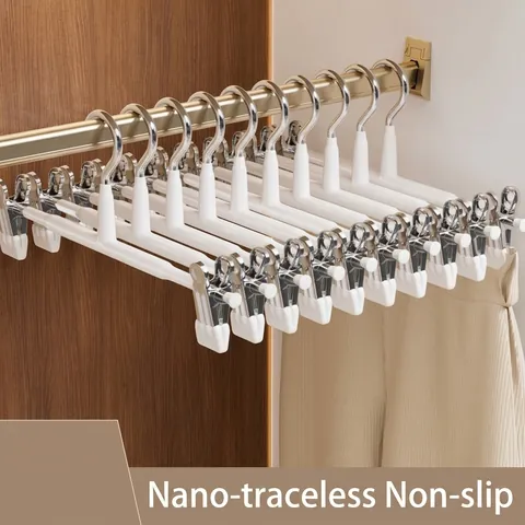 Stainless Steel Trousers Hanger With Non-Slip Adjustable Clips Space Saving Clothes Storage Rack For Pants Skirts Jeans