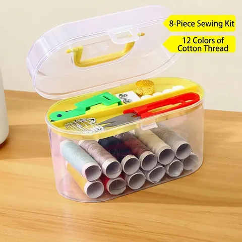 Portable Sewing Kit For Home Travel Multi-function Plastic Storage Box With Threads Needles Scissors For Student Dormitory