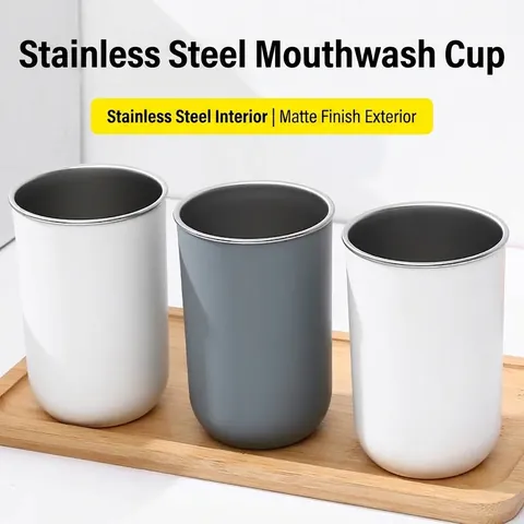 Tasse de Bain de Bouche Minimaliste Moderne en Acier Inoxydable Gobelet pour Brosse à Dents de Salle de Bain Gobelet Mat Durable pour Couples Maison Famille Usage Quotidien