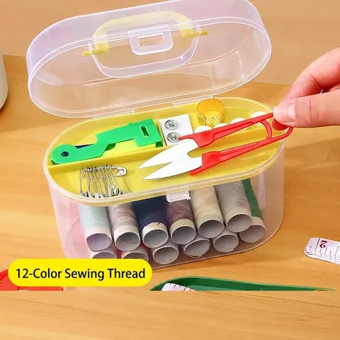 Portable Sewing Kit For Home Travel Multi-function Plastic Storage Box With Threads Needles Scissors For Student Dormitory