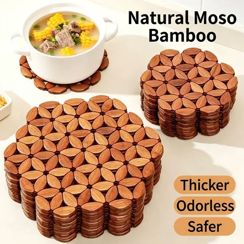 Natural Bamboo Heat Resistant Trivet Petal Shaped Non-Slip Insulated Placemat For Pots Pans Bowls Dining Table Accessories
