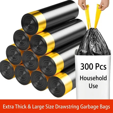 Bolsas de Basura con Cordón Engrosadas Antifugas Cierre Automático de PE para Cocina Baño Eliminación de Residuos del Hogar