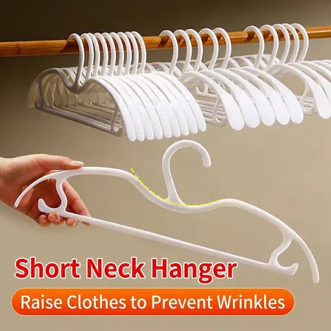 Short Neck Hanger PP Plastic Space Saving Mark-Free Anti-Slip Wide Shoulder Clothes Hanging Hanger For Closet Wardrobe Home Organization