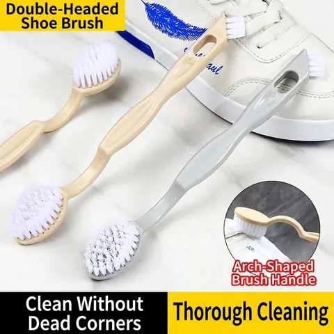 Long Handle Shoe Brush Double Headed Plastic Multi Functional Cleaning Brush Soft Bristles For Shoes Clothes Laundry Bathroom Kitchen
