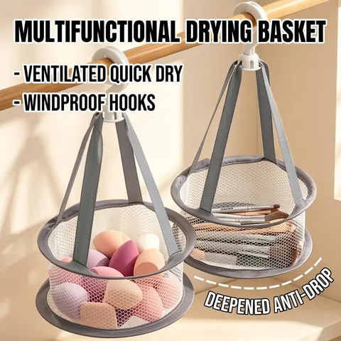 Mini Beauty Blender Drying Basket Windproof Hanging Mesh Net For Makeup Sponge Socks Breathable Foldable Storage Organizer