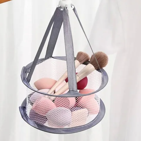 Mini Beauty Blender Drying Basket Windproof Hanging Mesh Net For Makeup Sponge Socks Breathable Foldable Storage Organizer