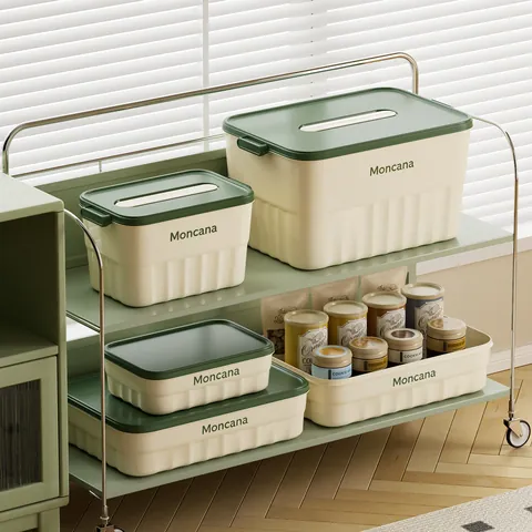 Stackable Rectangular PP Plastic Storage Box With Lid Striped Desktop Organizer For Household Sundries Medicine Kitchen Organization