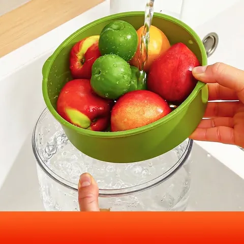 Double Layer Vegetable Washing Basin Drain Basket Set Household Fruit Bowl Thickened Kitchen Transparent Plastic Strainer