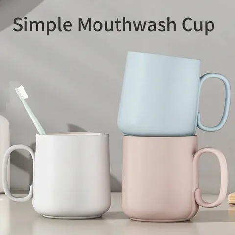 Modern Minimalistische Kunststof Mondspoelbeker Met Handvat Draagbare Tandenborstelbeker Voor Thuis Koppels Effen Kleur Badkamer Accessoires