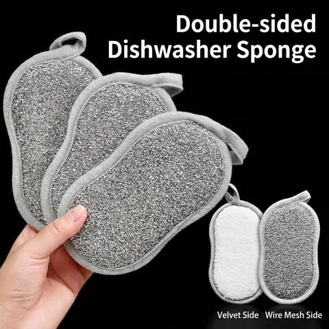 Double Sided Thickened Dishwashing Sponge Scouring Pad Kitchen Cleaning Pot Scrubber Mesh Sponge With Hanging Loop Household Cleaning Cloth