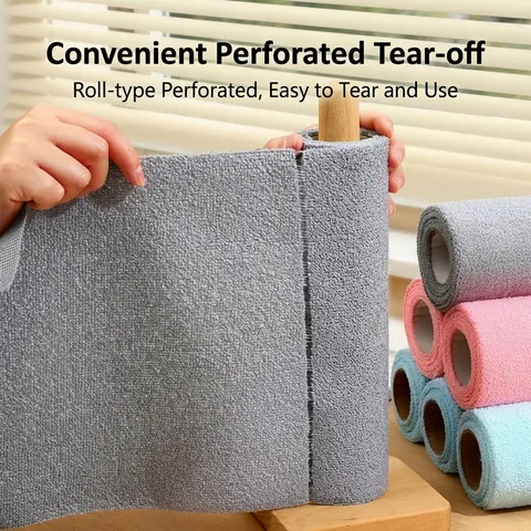 Microfiber Kitchen Cleaning Cloth Roll Perforated Lazy Rags Absorbent Dish Towels Dry Wet Use Grease Removal For Home