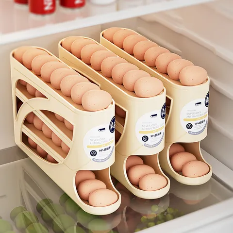 Caja de Almacenamiento de Huevos con Rodamiento Automático Multicapa Deslizamiento por Gravedad Puerta Lateral de Refrigerador Plástico PP