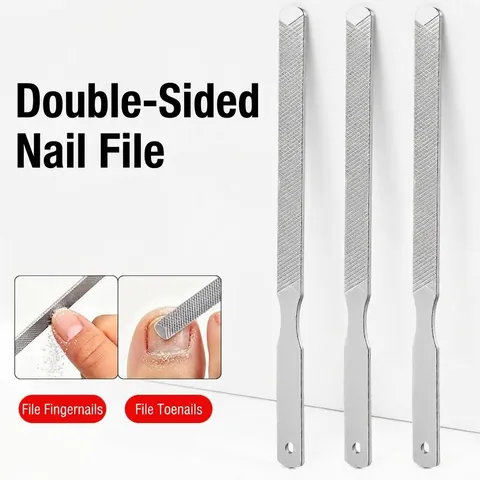 Lime à Ongles Double Face en Acier Inoxydable pour Manucure et Pédicure Professionnelle Outil de Soin des Ongles en Métal avec Trou de Suspension Portable