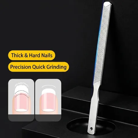 Lime à Ongles Double Face en Acier Inoxydable pour Manucure et Pédicure Professionnelle Outil de Soin des Ongles en Métal avec Trou de Suspension Portable