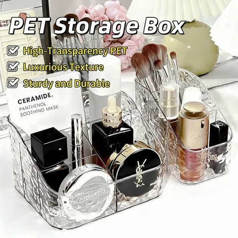 Transparante PET Cosmetica Organizer Watergolf Ontwerp Desktop Multi Compartiment Opbergdoos Voor Huidverzorging Make-up Borstels