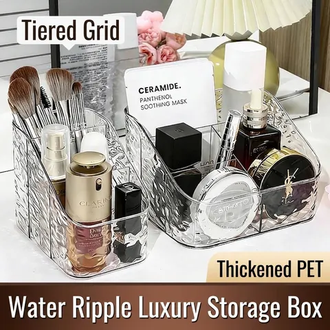 Transparante PET Cosmetica Organizer Watergolf Ontwerp Desktop Multi Compartiment Opbergdoos Voor Huidverzorging Make-up Borstels