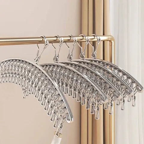 Stainless Steel Sock Drying Rack Windproof Clothes Hanger With Multiple Clips For Laundry Underwear Socks Home Organization