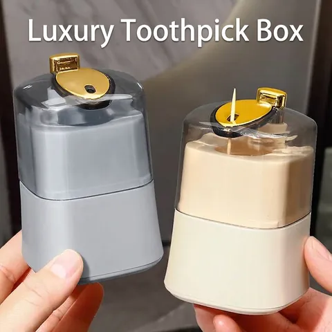 Modern Luxury Automatic Pop-up Toothpick Holder Press Type Transparent Storage Tank Portable Toothpick Dispenser For Home Kitchen Restaurant