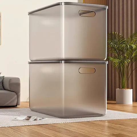 Transparent Plastic Storage Box With Lid Handles Stackable Rectangular Clothes Toys Snacks Organizer Translucent Container Bin