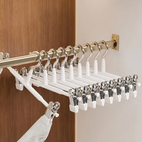 Stainless Steel Trousers Hanger With Non-Slip Adjustable Clips Space Saving Clothes Storage Rack For Pants Skirts Jeans
