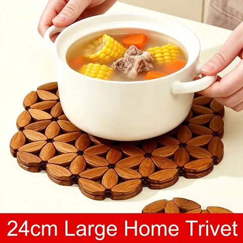 Natural Bamboo Heat Resistant Trivet Petal Shaped Non-Slip Insulated Placemat For Pots Pans Bowls Dining Table Accessories