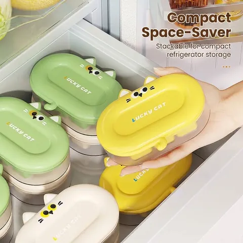 Press Type Ice Cube Mold With Lid Refrigerator Fast Freezing Mini Small Ice Tray Easy Release Food Grade Plastic Ice Box Lucky Cat Design
