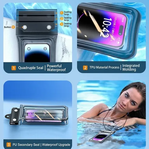 Universal Floating Waterproof Phone Pouch IPX8 Water Resistant Case Transparent Touch Screen Dry Bag With Lanyard For Swimming Diving