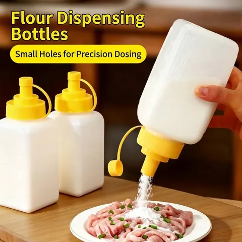 Large Capacity PP Plastic Kitchen Squeeze Bottle With Scale Dustproof Cap For Oil Sauce Flour Seasoning Storage Organization