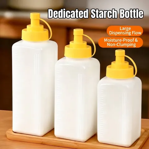 Large Capacity PP Plastic Kitchen Squeeze Bottle With Scale Dustproof Cap For Oil Sauce Flour Seasoning Storage Organization