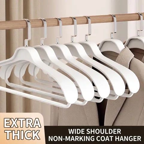Wide Shoulder Non-marking Clothes Hanger Plastic Anti-slip Coat Suit Hanger With Metal Hook For Closet Storage