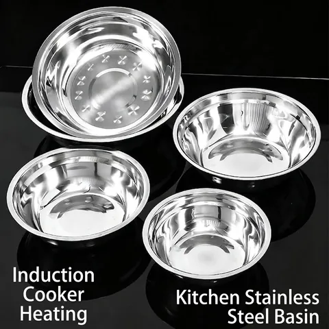 Thickened Stainless Steel Kitchen Basin Round Deep Soup Bowl For Mixing Dough Vegetable Washing Mirror Polished Food Grade Basin