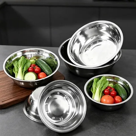 Stainless Steel Round Plate Food Grade Thickened Steam Tray Kitchen Vegetable Dish Fruit Basin Dinner Plate For Home Commercial Serving