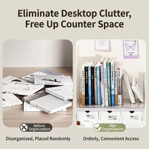 Clear Acrylic Bookend Tabletop File Organizer Desktop Storage Stand For Office School Document Holder Study Book Fixing Rack