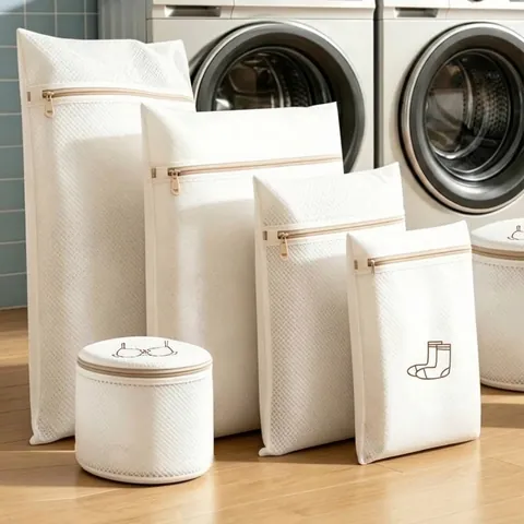 Thickened Polyester Mesh Laundry Bag For Washing Machine Embroidered Classification Protective Wash Bag Anti-Deformation For Sweaters Bra Socks