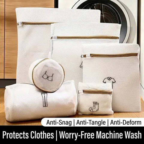 Thickened Polyester Mesh Laundry Bag For Washing Machine Embroidered Classification Protective Wash Bag Anti-Deformation For Sweaters Bra Socks
