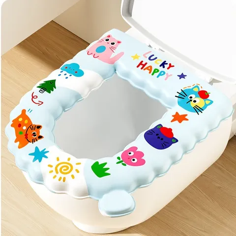 Universal Waterproof EVA Adhesive Toilet Seat Cover Four Seasons Cartoon Cat Rabbit Bear Washable Warm Bathroom Toilet Seat Cushion Pad