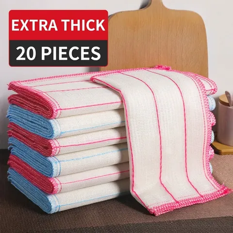 Cotton Gauze Dishcloths Absorbent Non Stick Oil Thickened Kitchen Cleaning Cloth Pink Overlocked Edge Reusable Bowl Rag