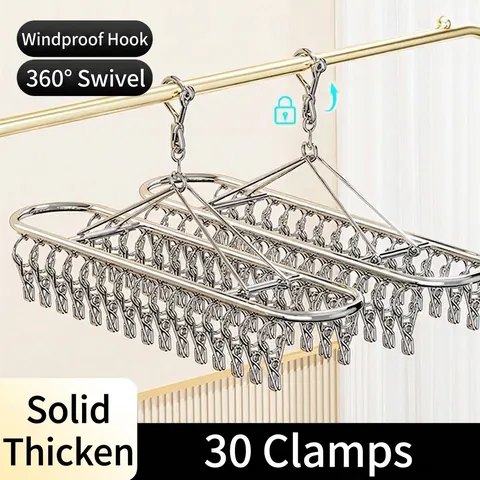 Stainless Steel Multi-Clip Socks Drying Rack Windproof 360 Degree Rotatable Hanger For Underwear Towels Home Balcony Organizer