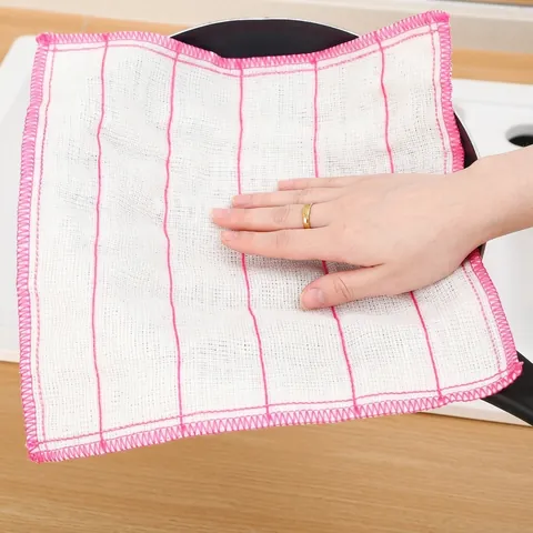Cotton Gauze Dishcloths Absorbent Non Stick Oil Thickened Kitchen Cleaning Cloth Pink Overlocked Edge Reusable Bowl Rag