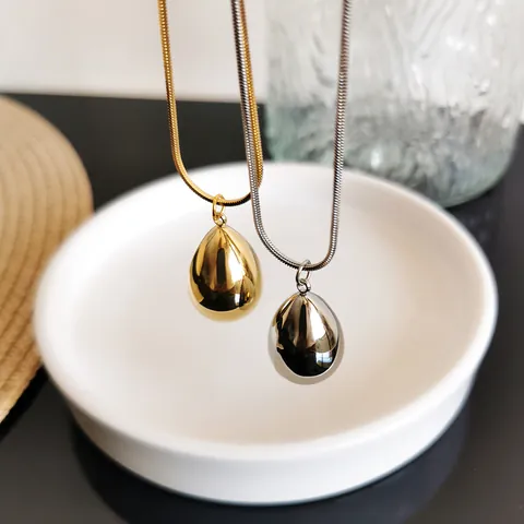 Minimalistisch Edelstahl Wassertropfen Anhänger Halskette Gold Silber Galvanisiert Schlangenkette Schmuck Damen Herren