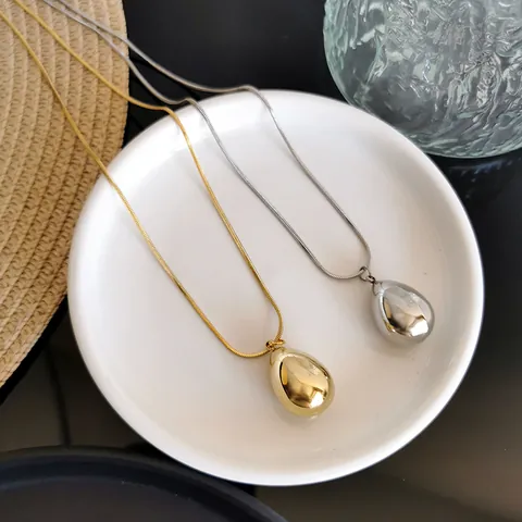Minimalistisch Edelstahl Wassertropfen Anhänger Halskette Gold Silber Galvanisiert Schlangenkette Schmuck Damen Herren