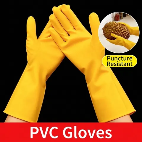 Thickened PVC Household Cleaning Gloves Waterproof Non-Slip Dishwashing Laundry Protective Rubber Gloves For Kitchen Housework Women