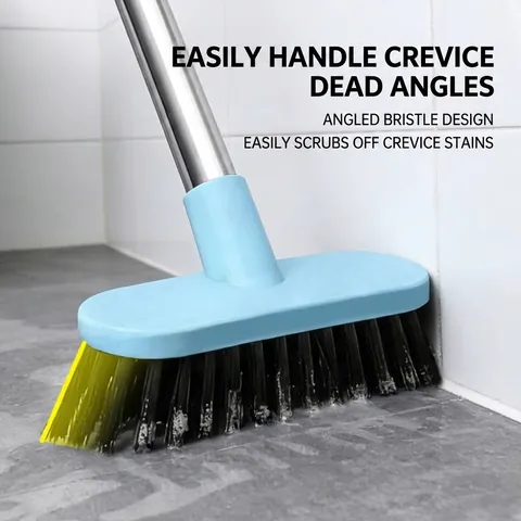 Long Handle Floor Scrub Brush Stainless Steel Pole Angled Bathroom Gap Cleaning Tool For Tiles Toilet Kitchen Ground Scraper