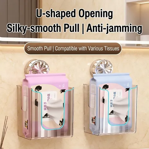 Wall Mounted Suction Cup Tissue Box Holder Transparent PET Face Towel Storage Box For Bathroom Kitchen Light Luxury Waterproof Dispenser