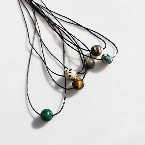Verstellbare Naturstein Perlenkette Für Damen Herren Minimalistische Handgefertigte Tigerauge Obsidian Anhänger Lange Pulloverkette Schmuck