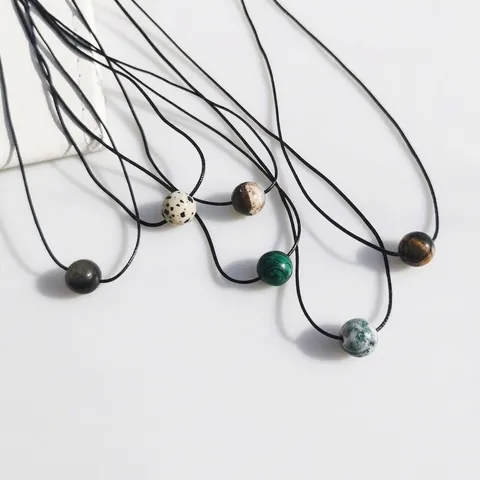 Verstellbare Naturstein Perlenkette Für Damen Herren Minimalistische Handgefertigte Tigerauge Obsidian Anhänger Lange Pulloverkette Schmuck